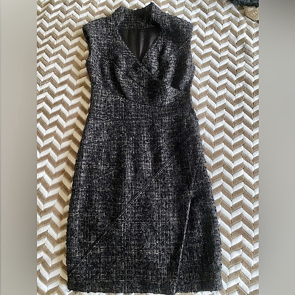 BRIONI MULTI COLOR TWEED SLEEVELESS WAIST GATHER FITTED DRESS Sz 42It - Picture 3 of 8